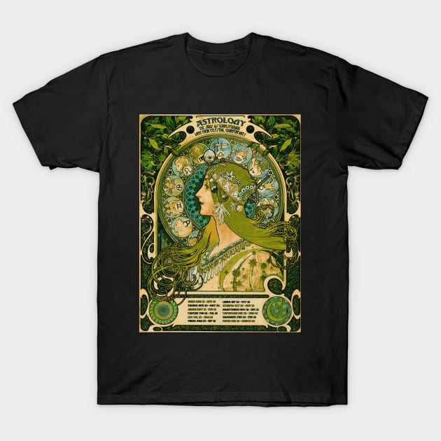 Emerald Green Astrology Poster | Alphonse Mucha T-Shirt by visionarysea